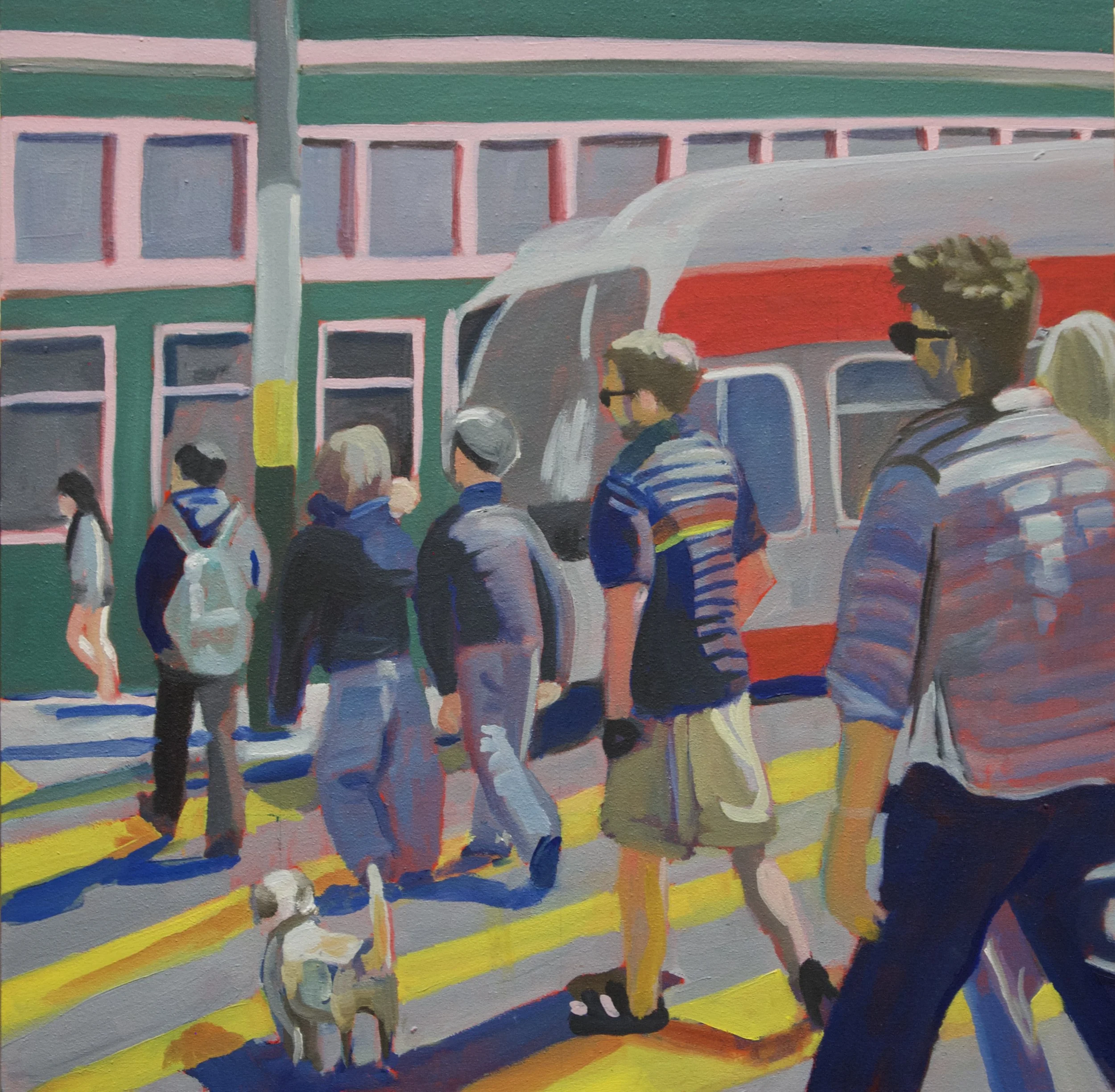 “Marina District Crosswalk.” 14”x14”. Oil on wood. 2025