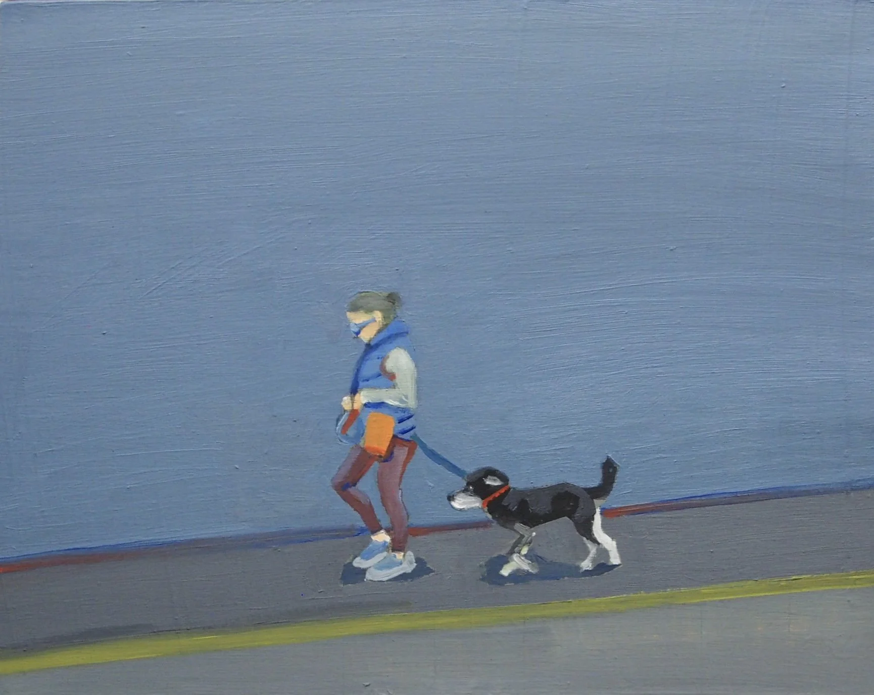 “Woman and Dog O’Shaughnessy.” 14”x14”. Oil on canvas. 2025
