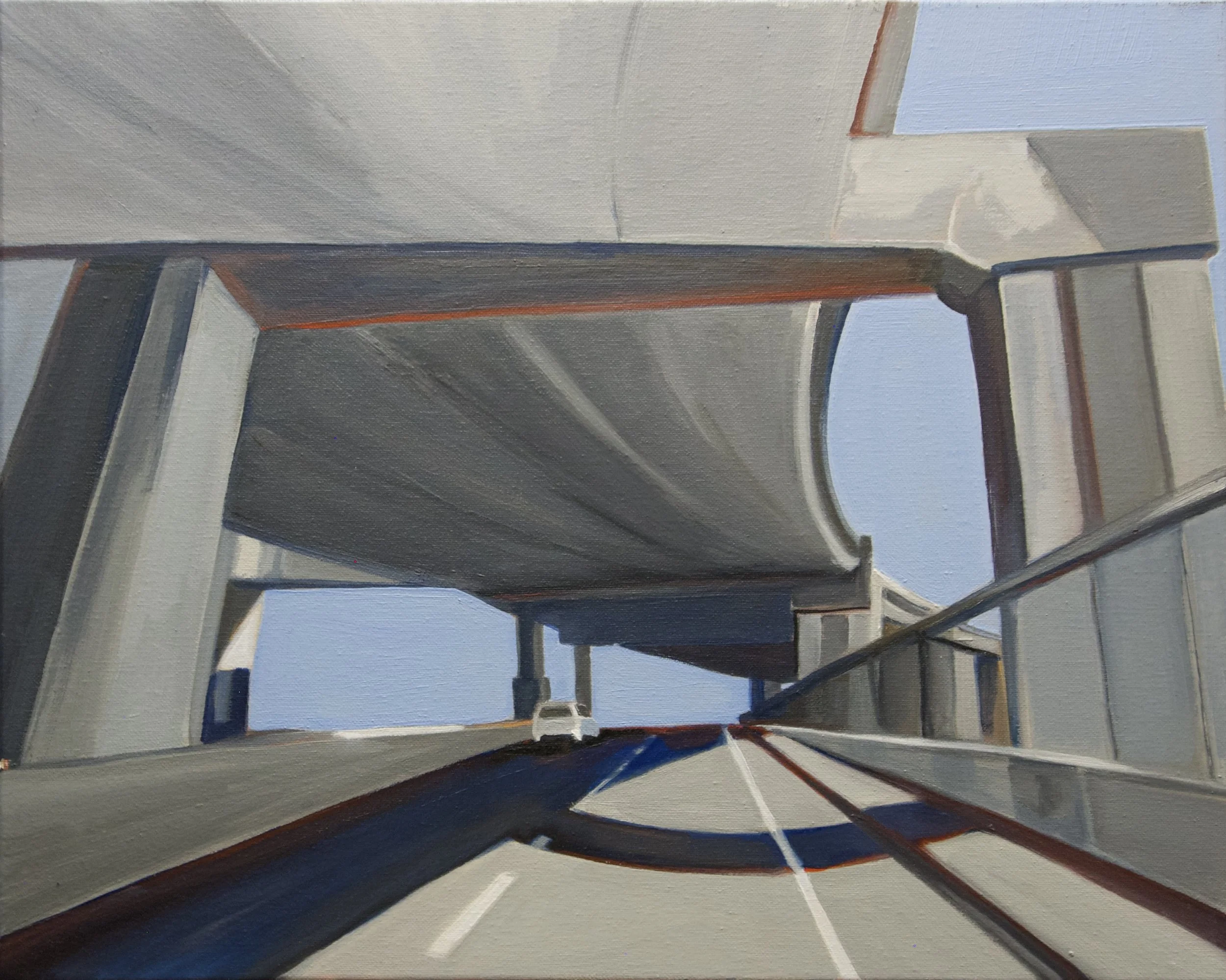 “580 Oakland Underpass.” 16”x20”. Oil on canvas. 2025