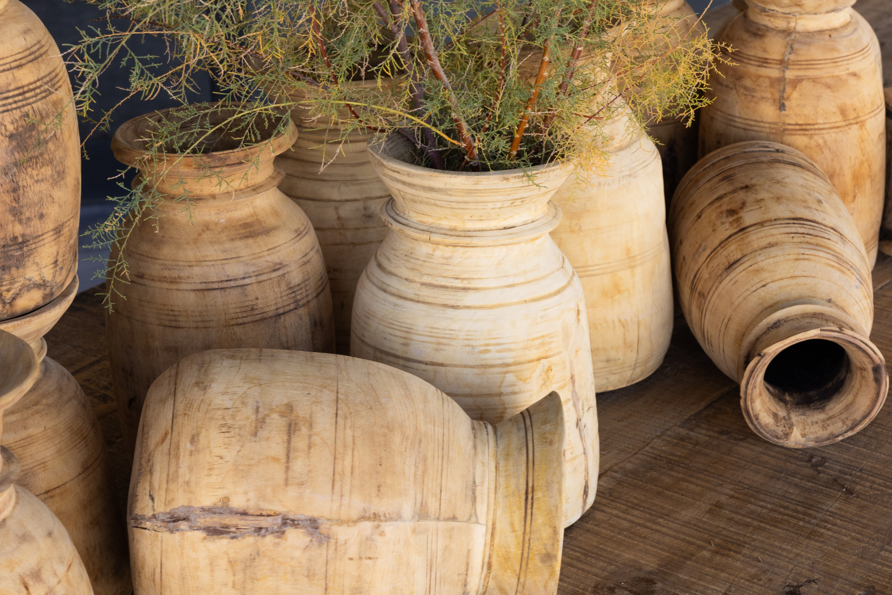 Natural Vintage Turned Wood Pot