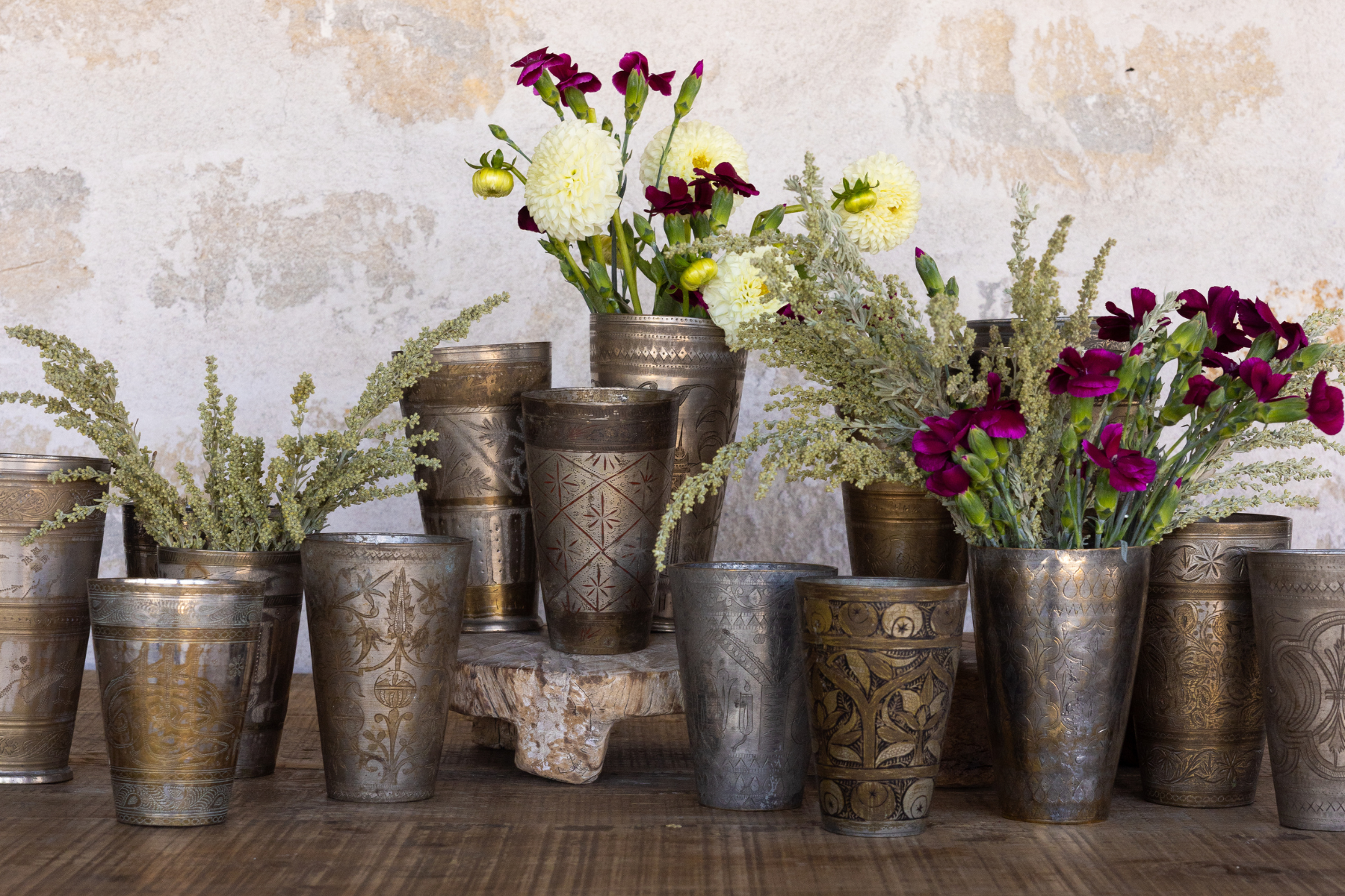 Antique Etched Brass Vase