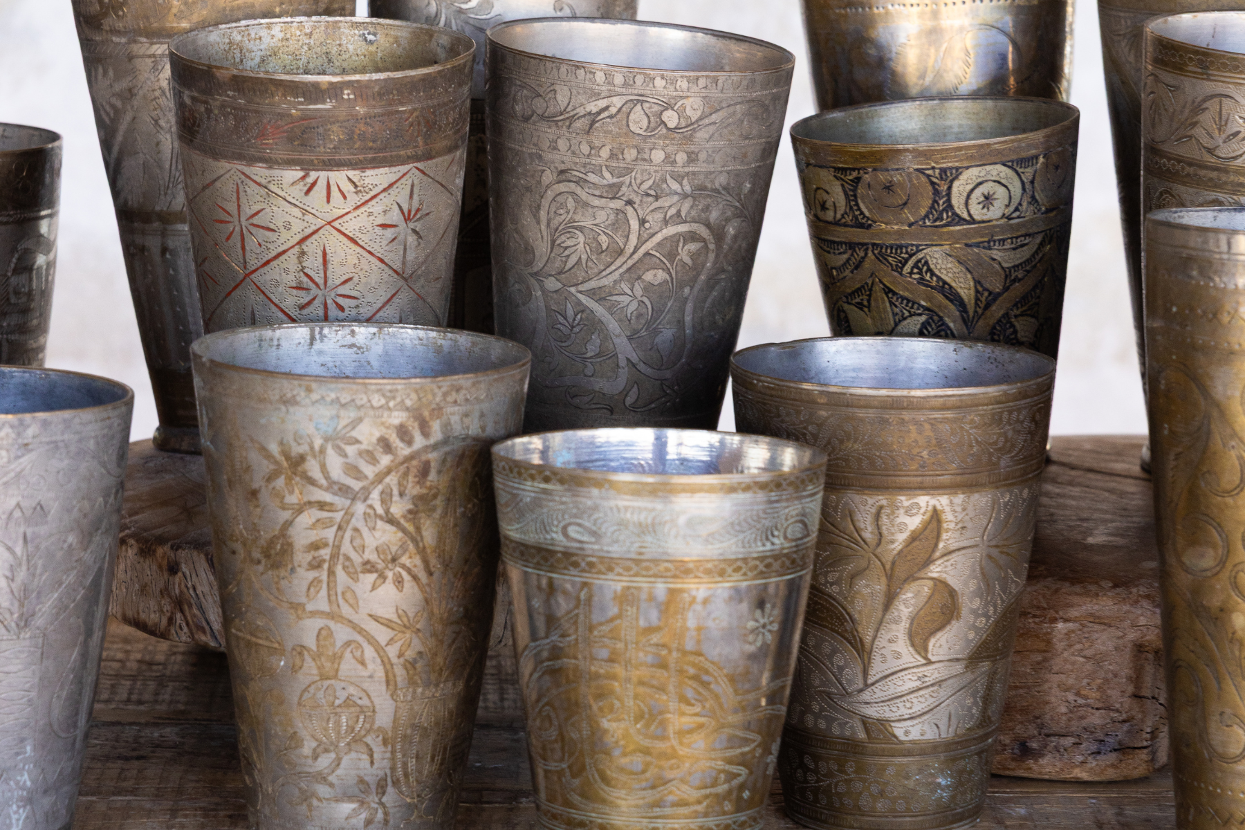 Antique Etched Brass Vase