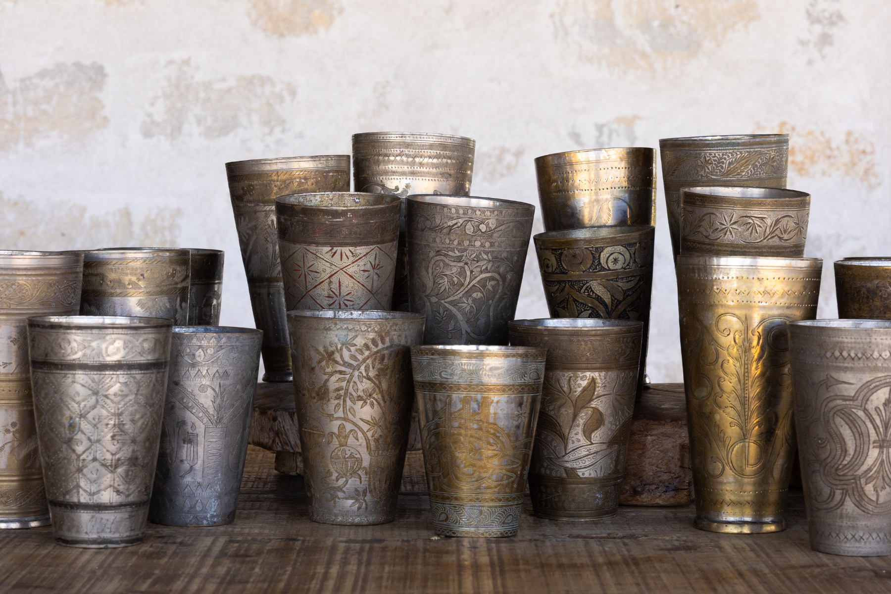 Antique Etched Brass Vase