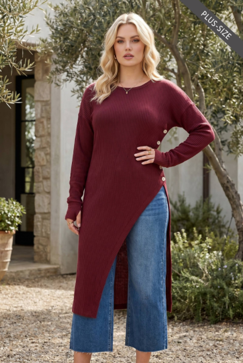 Side Slit Longline Tunic w Buttons WINE.png
