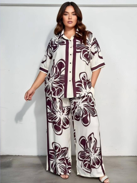 Burgundy Floral Pants Set