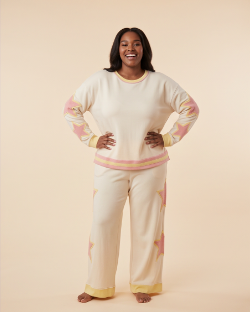 Star Patch Wide Leg Lounge Pants with Drawstring