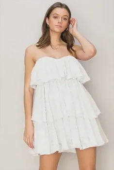 Cream Ruffled Layers Mini Strapless Dress
