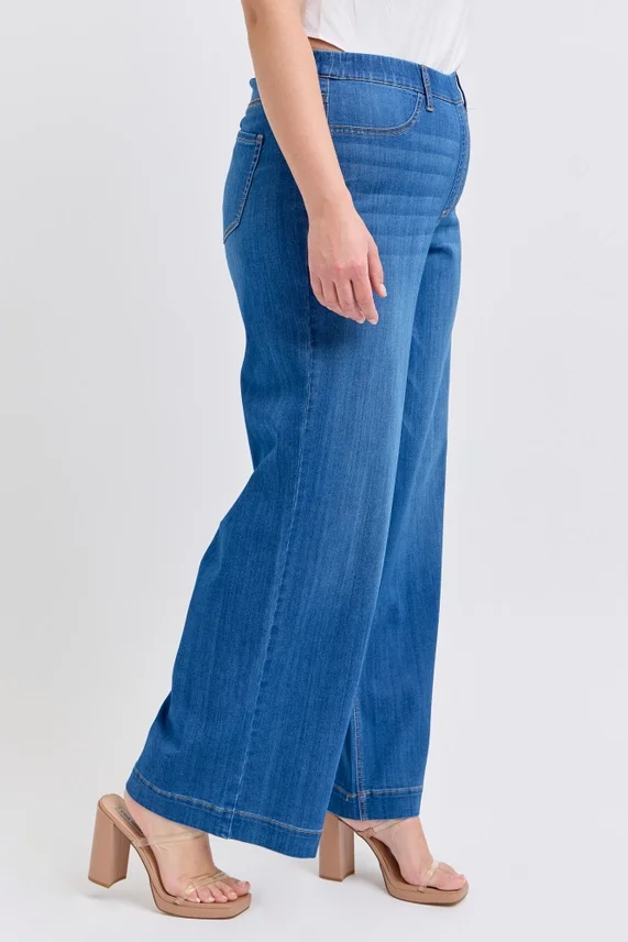 Plus Comfort Medium High Rise Pull-On Wide Leg Jeans