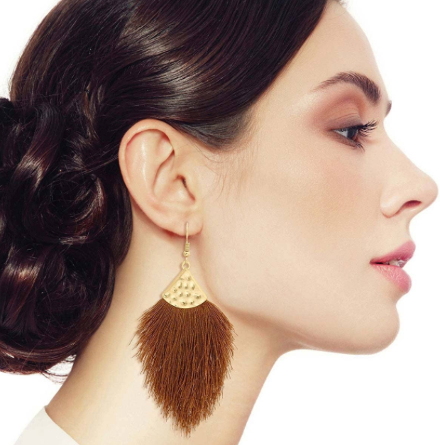 Silk Tassel Fish Hook Earrings Brown full.png