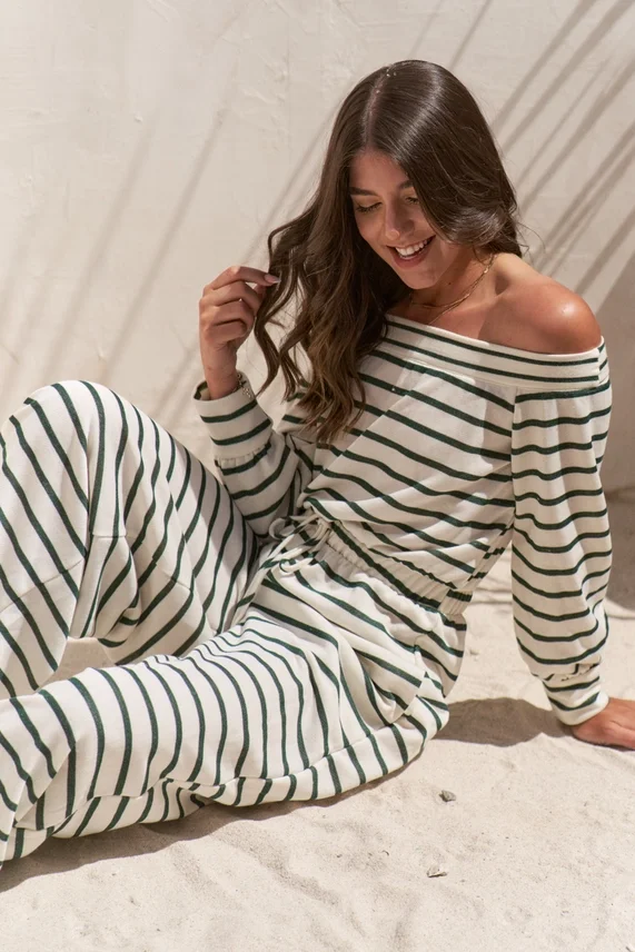 Chic Striped Off-Shoulder Two-Piece Set