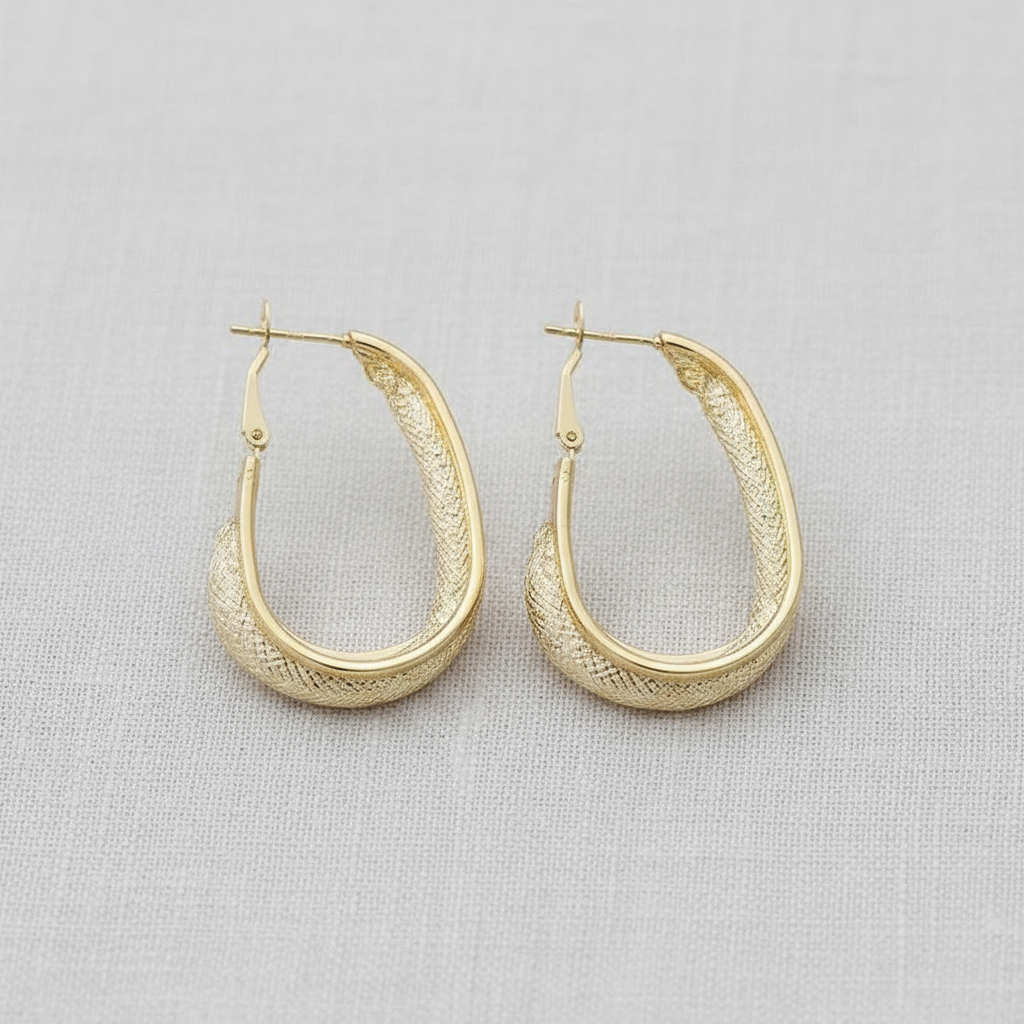 Crystal Mesh Gold Textured Hoop Earrings
