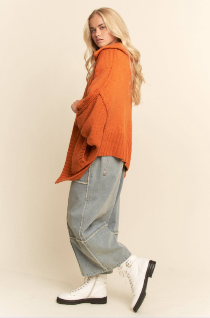 Open Front Jacket Long Voluminous Sleeves Orange Side.png