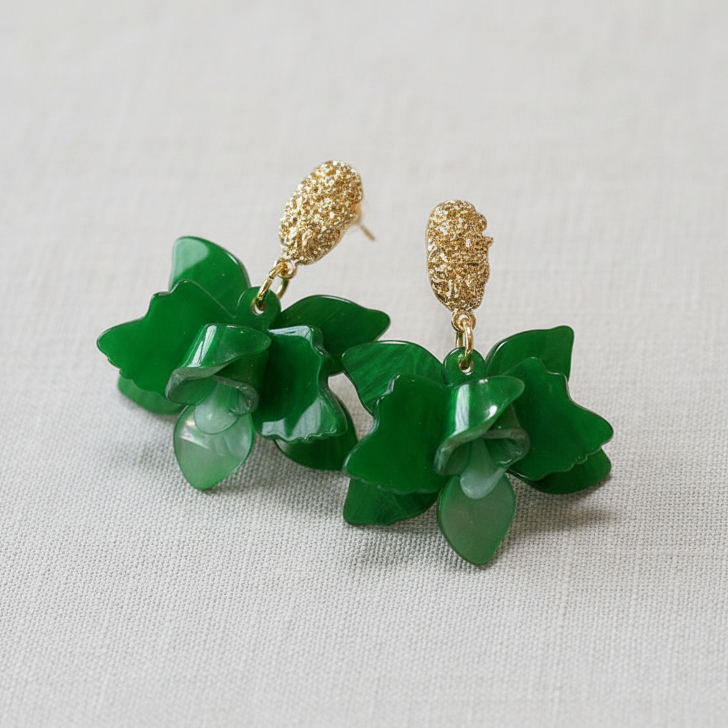 Green Flora Statement Earrings