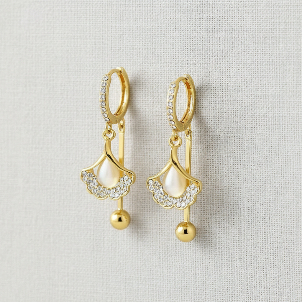 Drop Pearl Gold Earrings