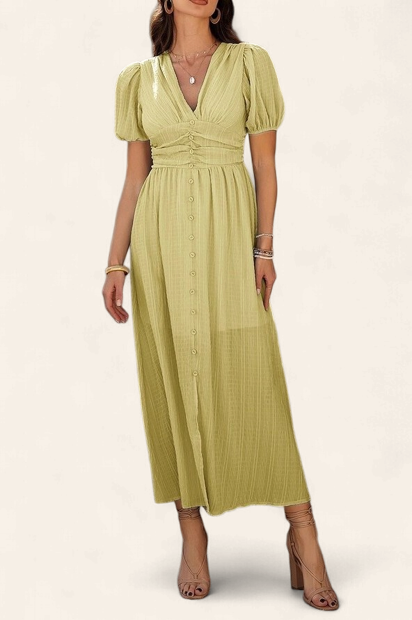 Yellow Maxi Dress with Button-Down Details