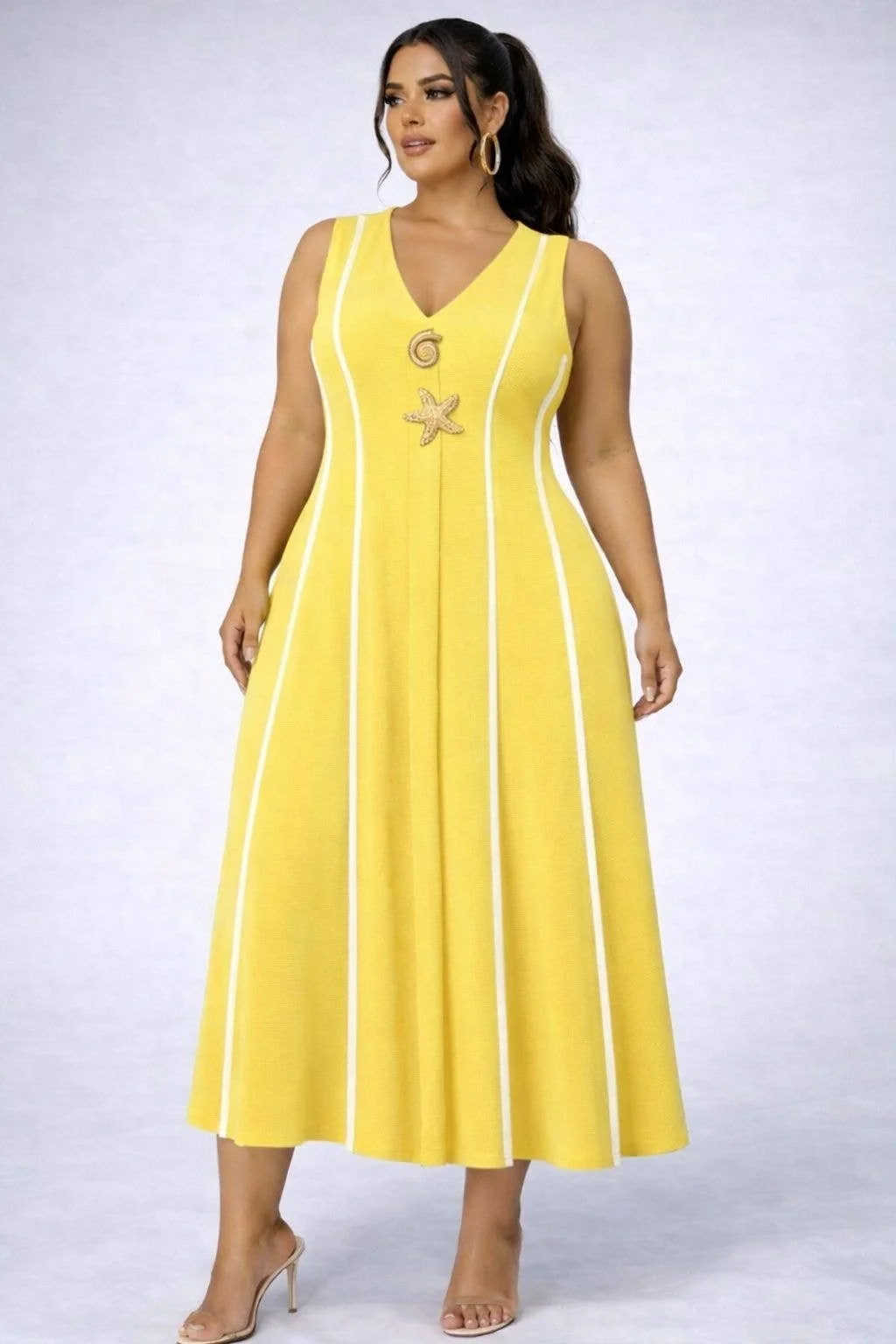 Vibrant Elegance: Yellow Sleeveless Midi Dress
