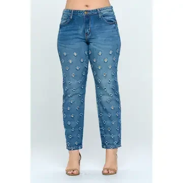 Plus Size Mid Rise Straight Leg Jean with Holes