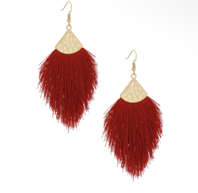 Silk Tassel Fish Hook Earrings Burgundy Earing.png