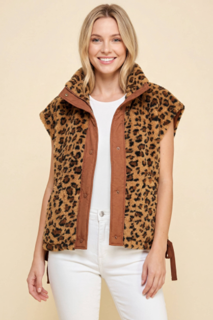 Leopard Print Sherpa Puffer Vest