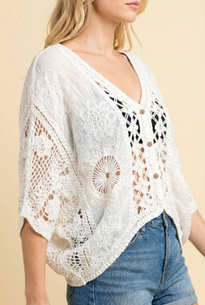 Floral Crochet Batwing Button-Front Cardigan Front.png