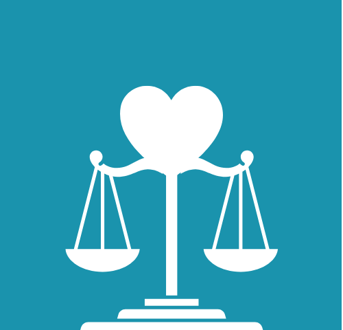 Scales with a heart on top, against a teal background.
