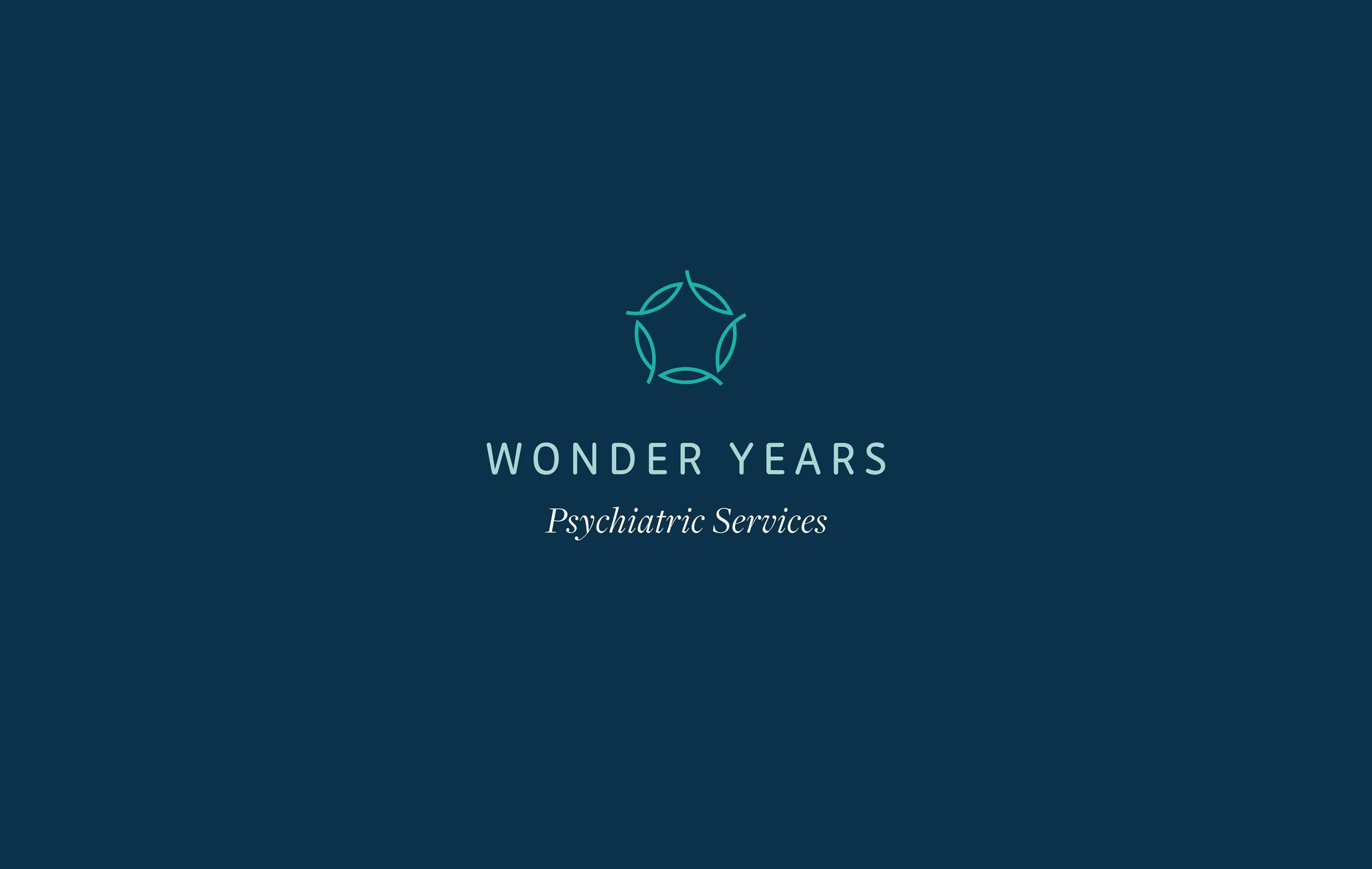 Logo of Wonder Years Psychiatric Services with a dark blue background and a minimalistic teal icon above the text.