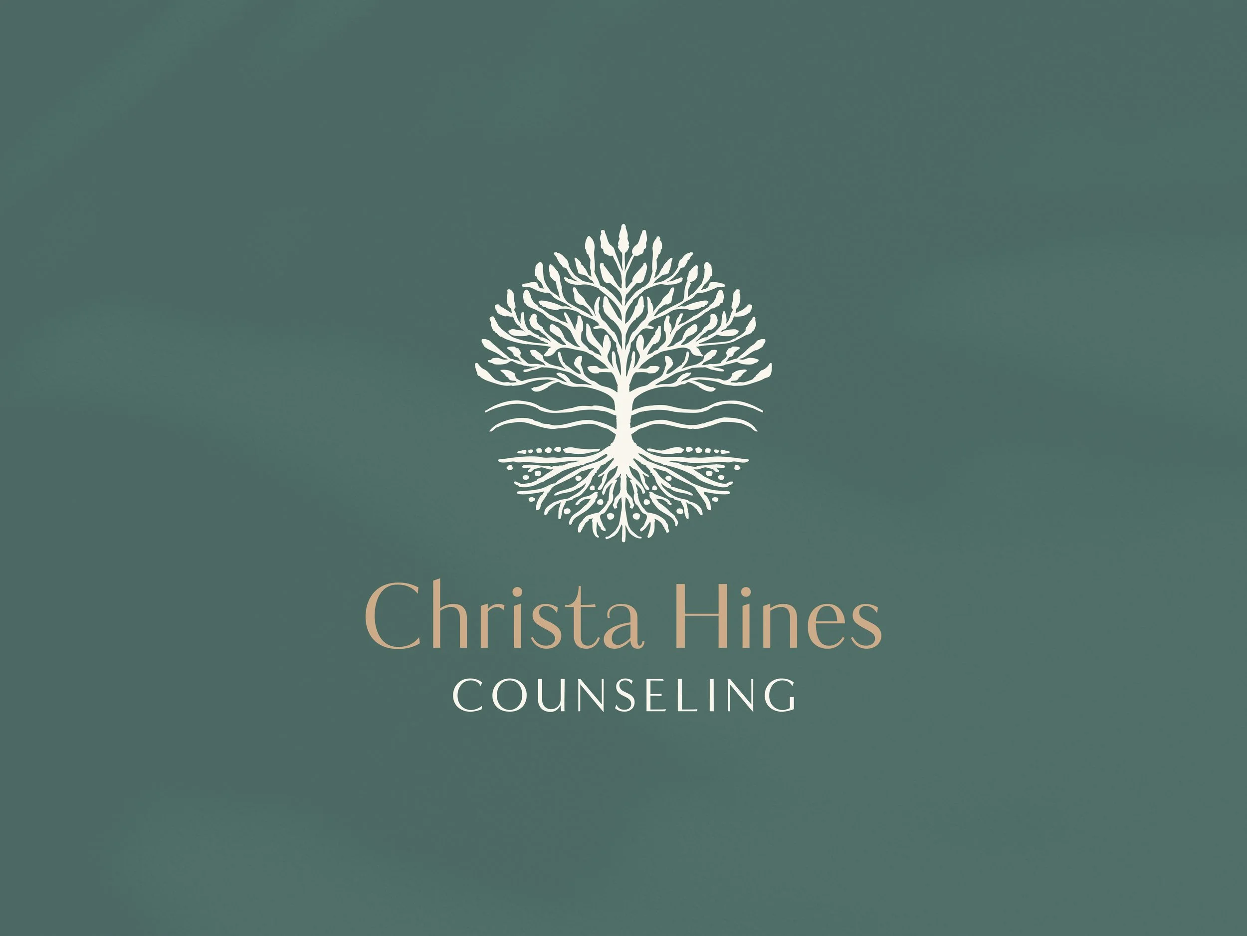 Logo featuring a white tree with roots and branches on a teal background, with the text "Christa Hines Counseling" below.