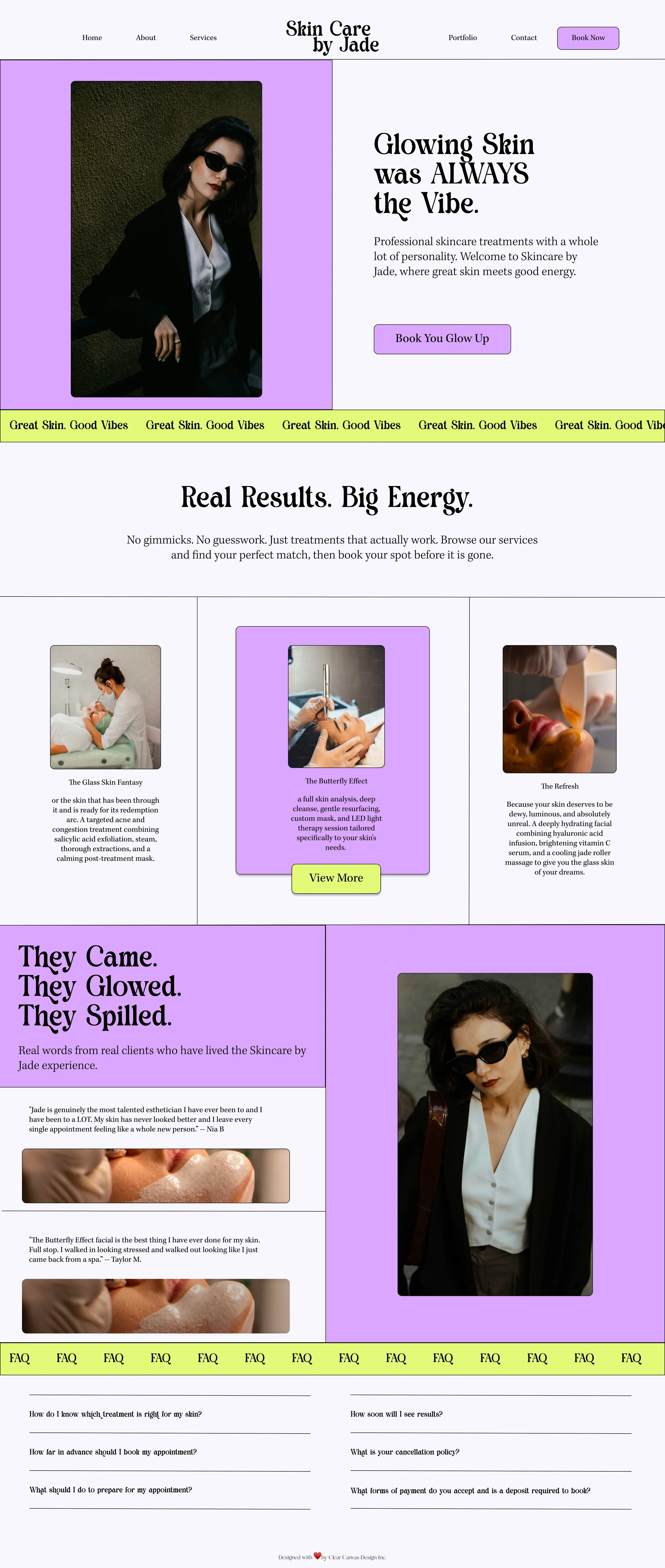 Esthetician website design for Skin Care by Jade  based in Northern Virginia by Clear Canvas Design