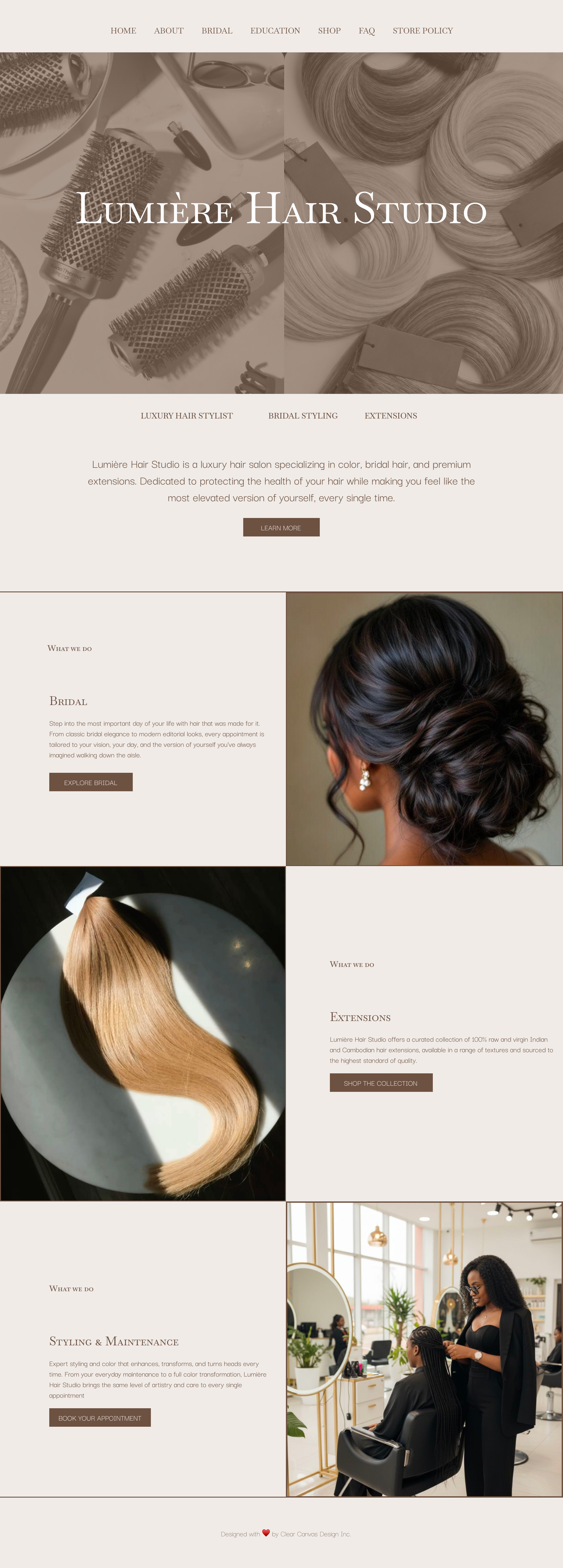 Lumière Hair Studio custom squares-ace website design for luxury hair studio and beauty professional