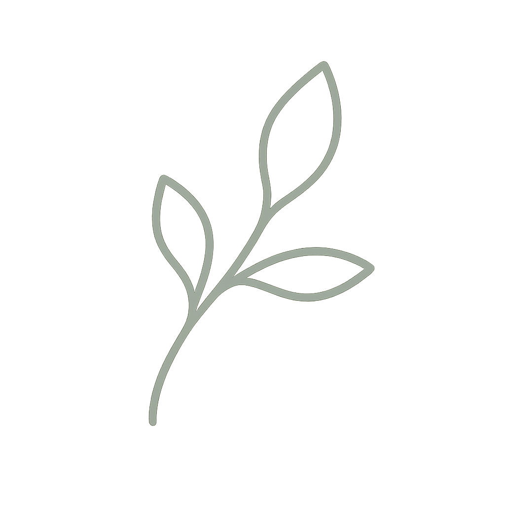Simple line drawing of a sprig with three leaves.