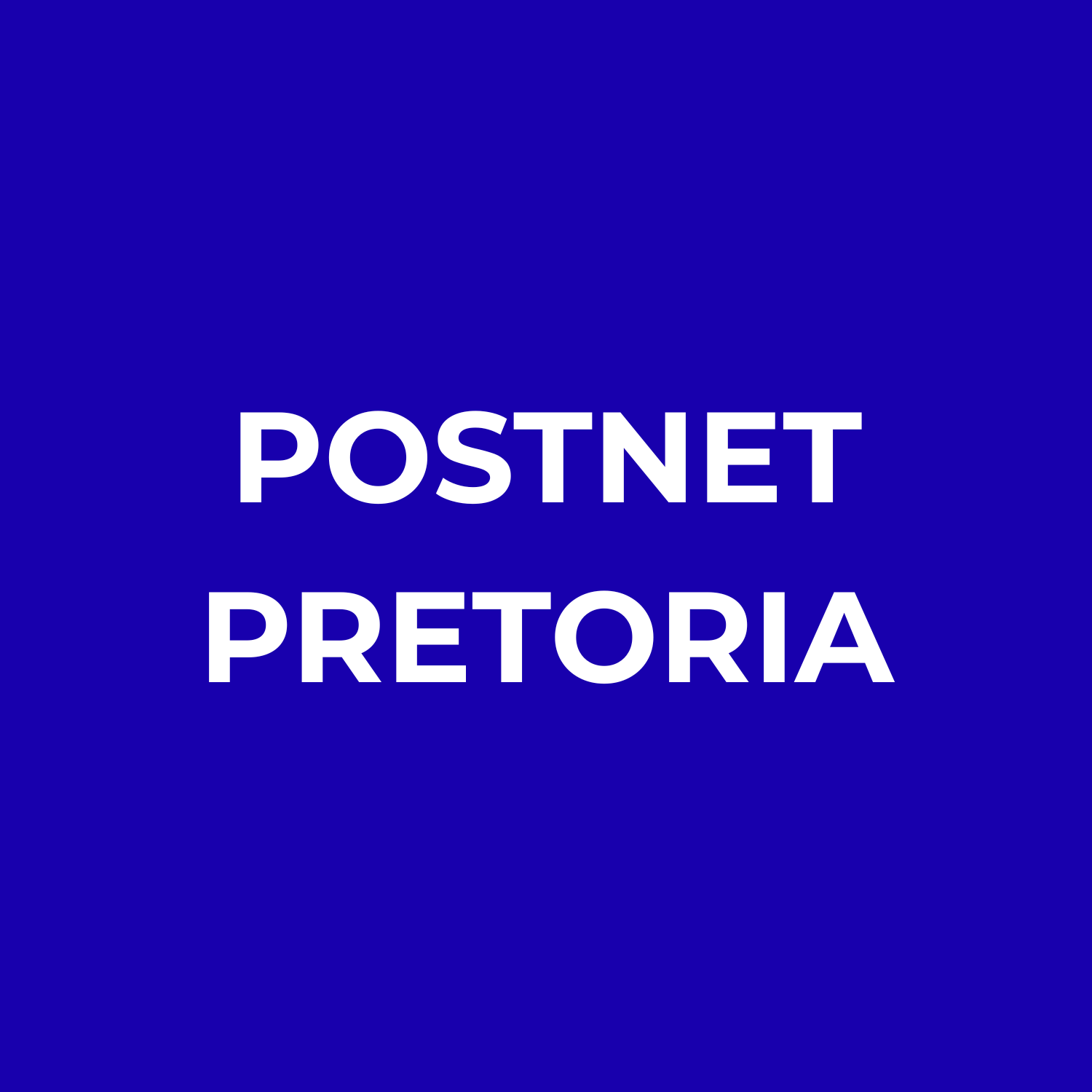 Postnet barcode pattern with the text 'POSTNET PRETORIA' in white letters on a blue background.