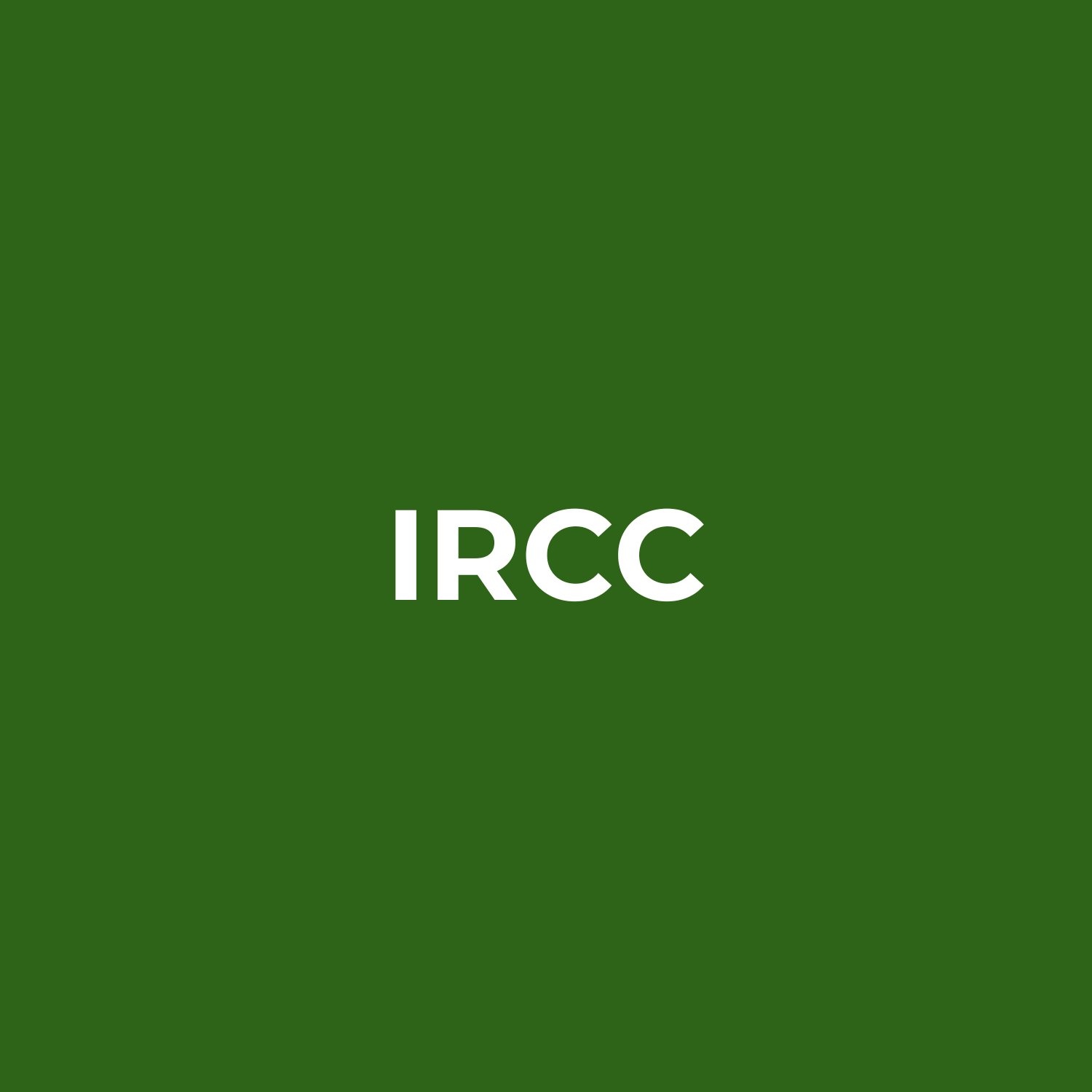 Green background with white text reading 'IRCC' in the center.