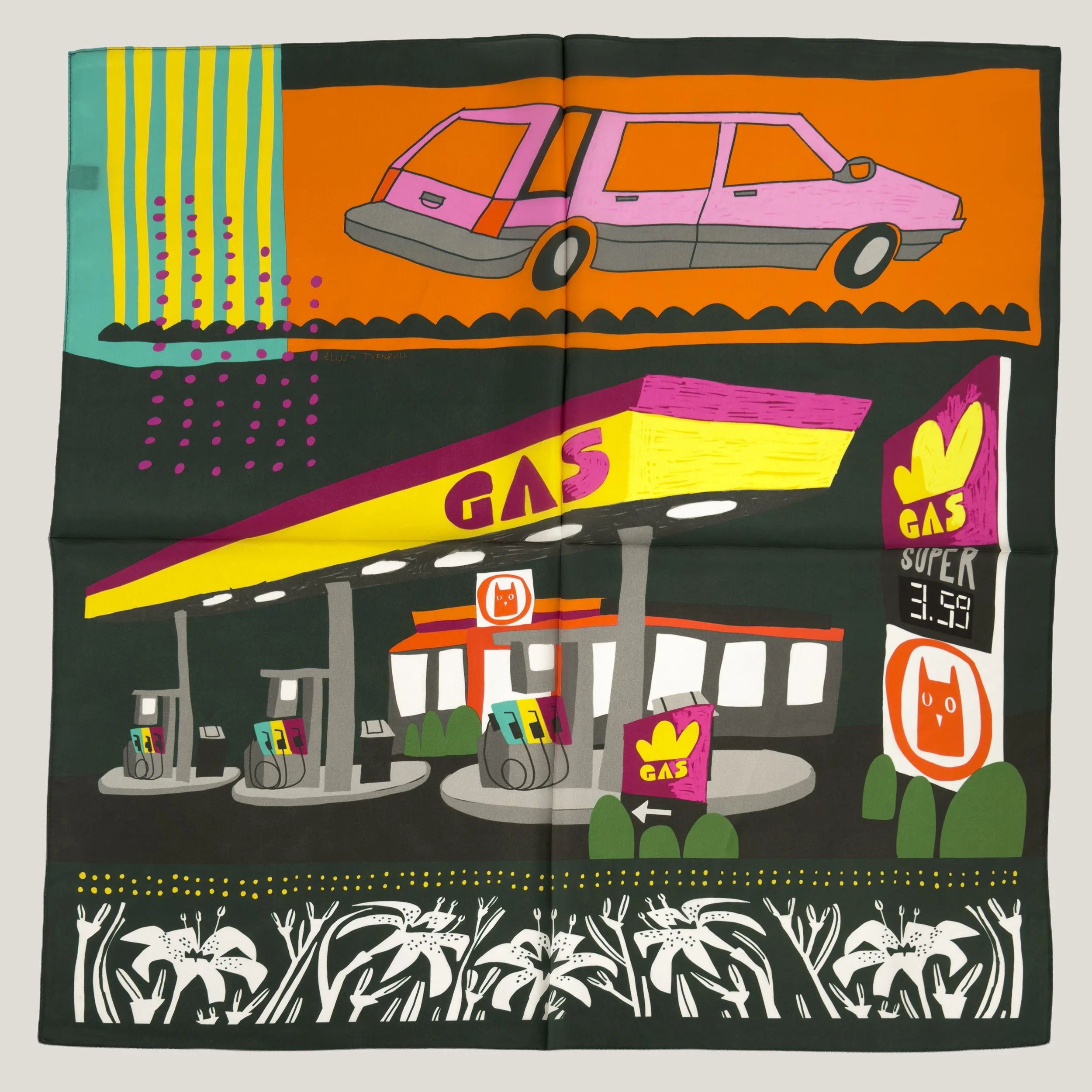 Gas Station Scarf 100% Silk