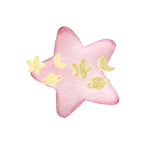 Pink star-shaped plush with yellow stars, moons, and a planet pattern. shopping sustainably. dresses, mini dresses, vintage, thrifting, handmade, los angeles, charity, philantrhopy.