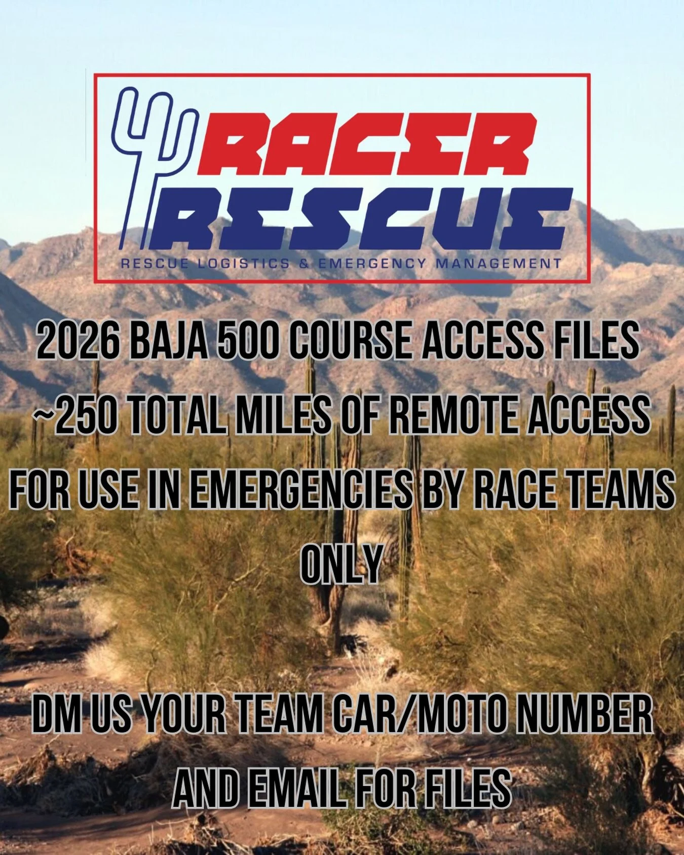 Our course access files are complete for this years Baja 500. Please DM us your email address and we will forward them over. These are meant for racers and their teams only and are to be used in emergency situations. They&rsquo;re compiled to the bes
