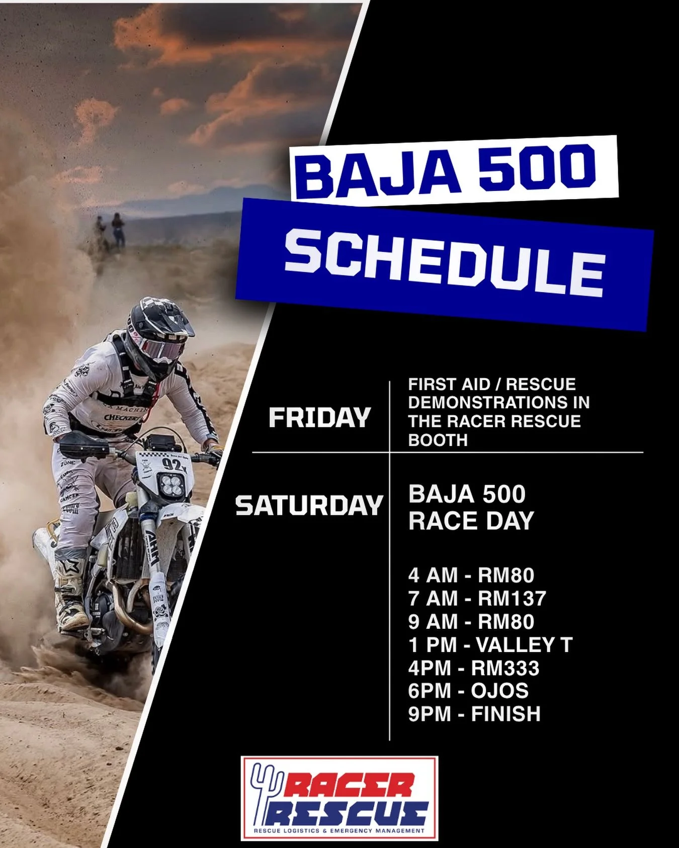 The Baja 500 is here and we are ready! The weekend starts tomorrow with tech and contingency. Our Saturday plan listed here is where we can be found throughout the race course on race day. The plan is tentative, as any emergency encountered will chan