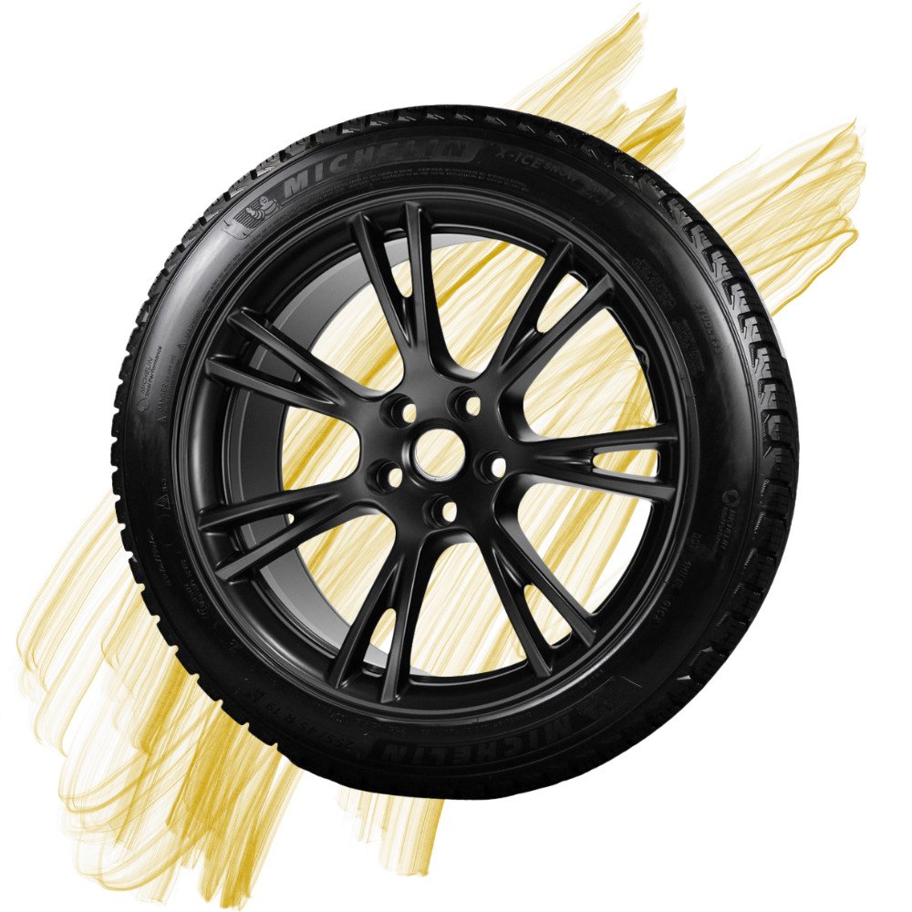Tire with Black Auto Repair color theme behind it.