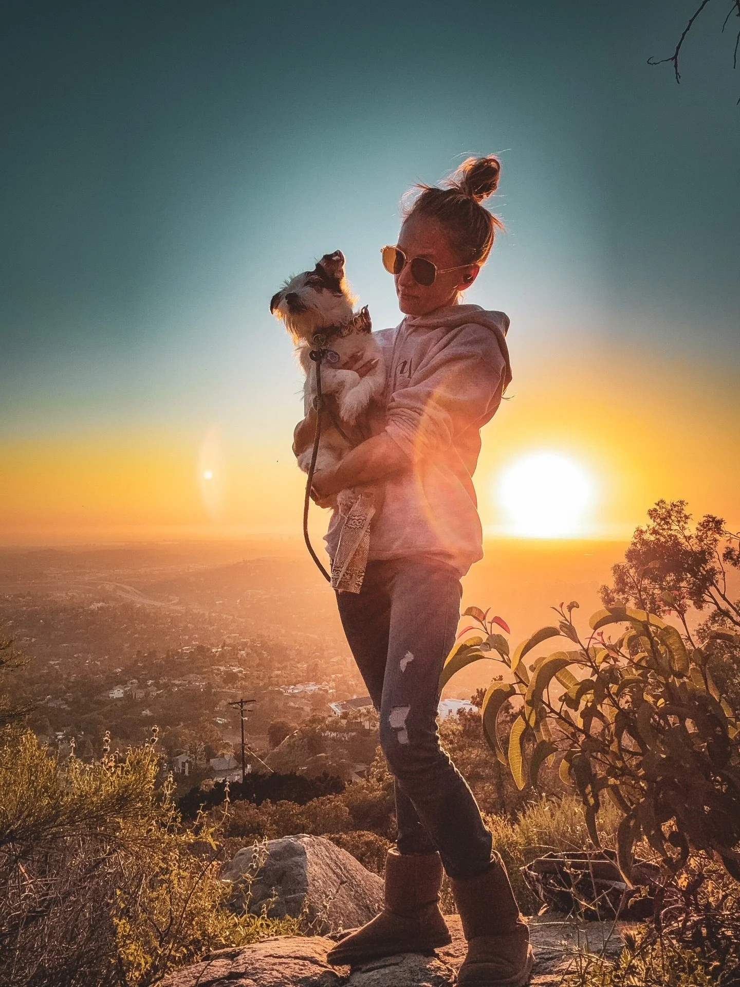 How&rsquo;d I get so lucky with this guy?
The sunset fades, but gratitude stays. 
Every climb feels easier with him beside me.
He reminds me that love is built with presence, not words 💕🐶✨🥹