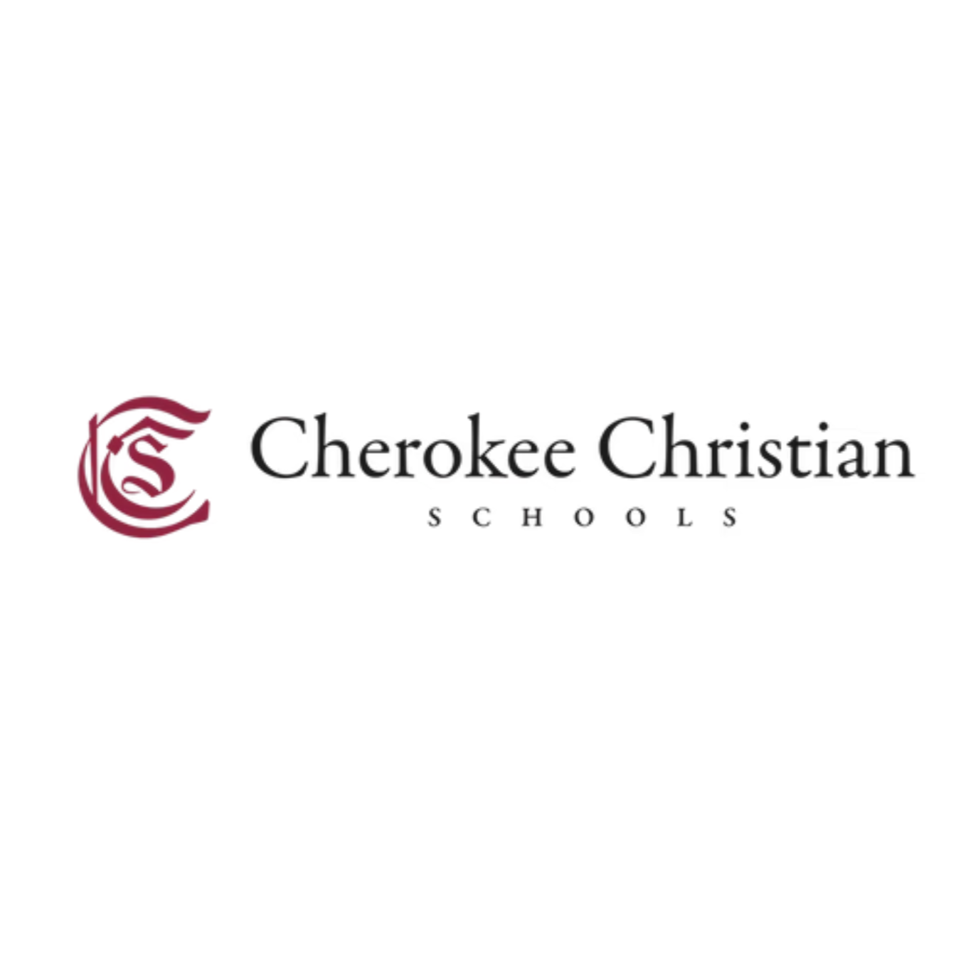Cherokee Christian Schools logo with a stylized maroon 'C' and 'S' emblem and black text.