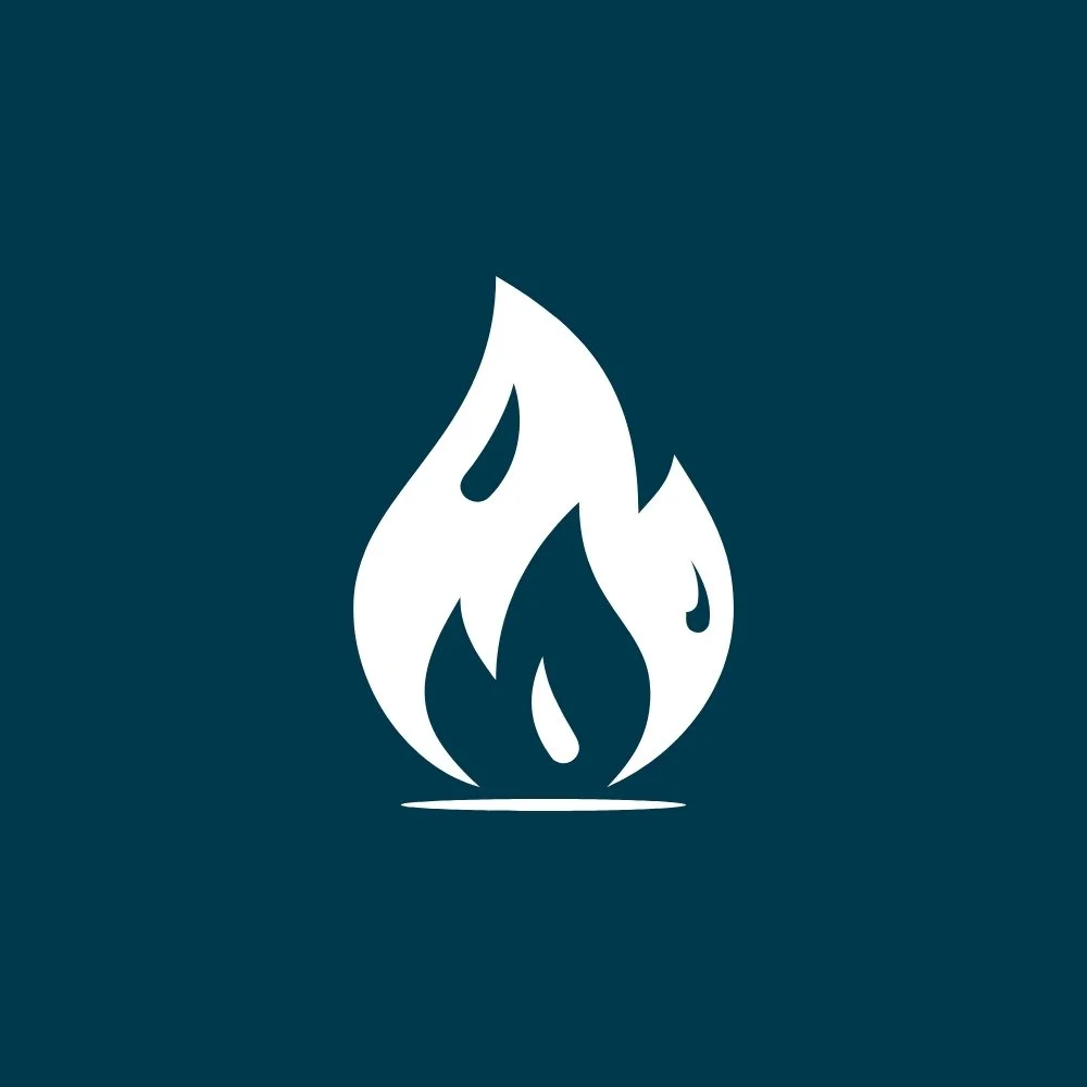 Icon of a flame or fire on a dark teal background.