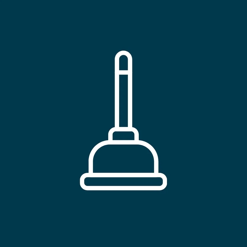 Line drawing of a plunger on a dark background.