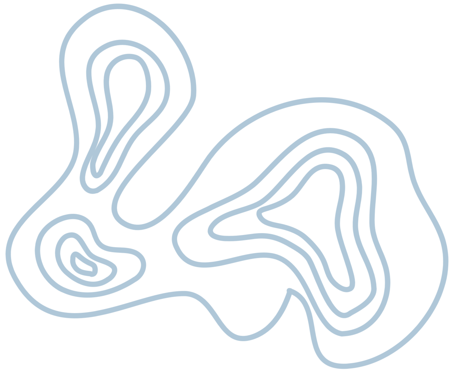 Yarnin - logo derivative 1. Topographic map style, light blue contour lines on transparent background.