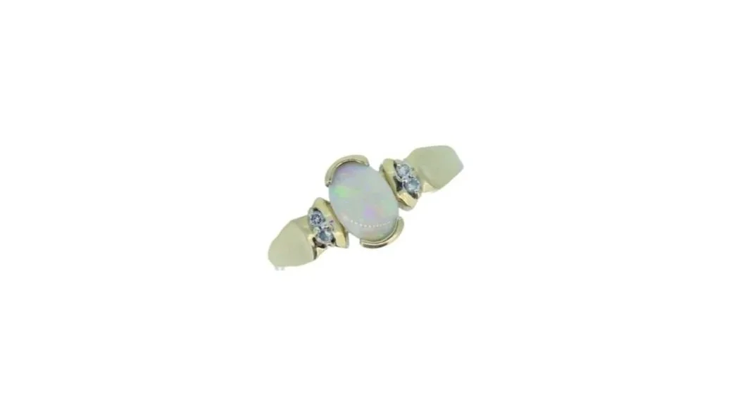 14K Yellow and White Gold, Oval Cabochon Opal, and Single Cut Diamond Ring.