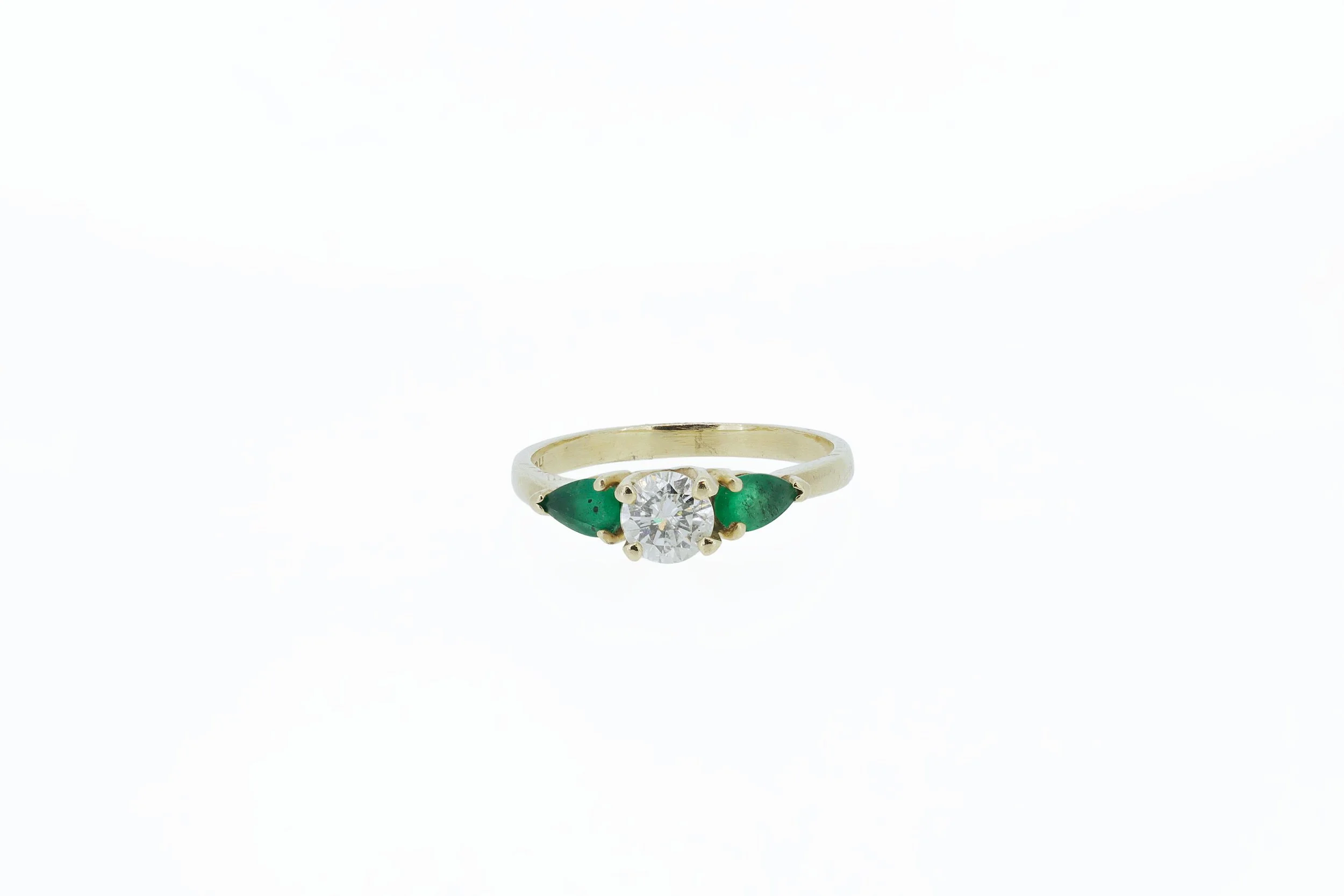 14K Yellow Gold, Earth-Born Diamond, and Natural Emerald 3-Stone Ring