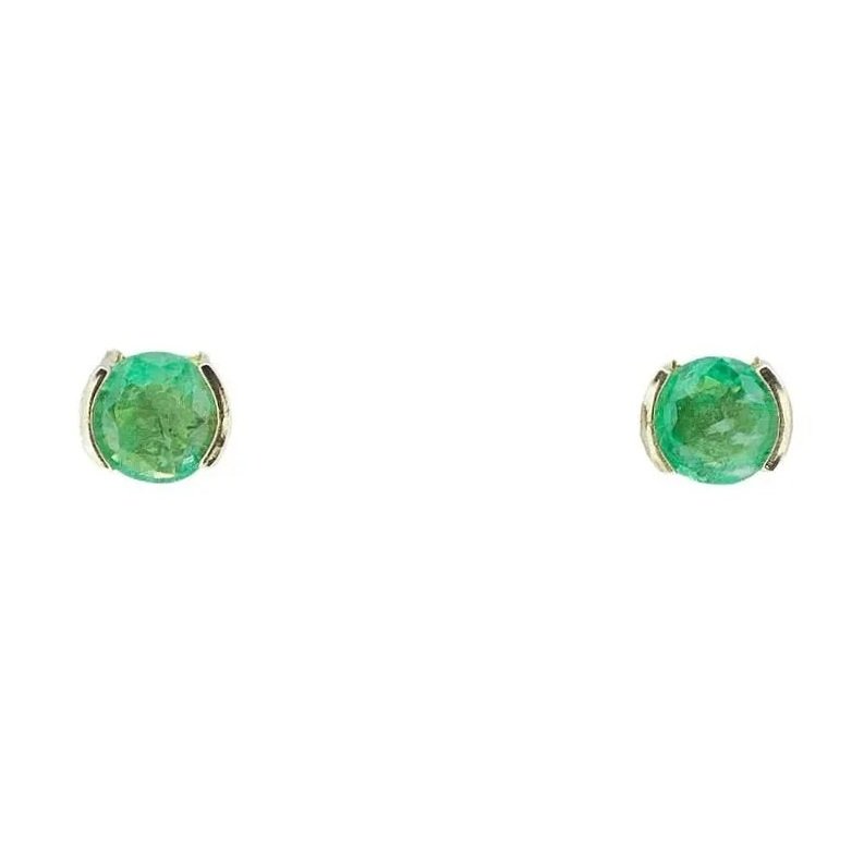 14K Yellow Gold and Natural Emerald Stud Earrings