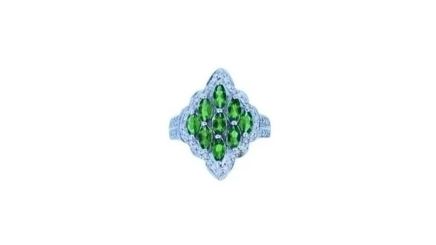 14K Tsavorite Garnet in Marquis Cut Featuring Diamonds