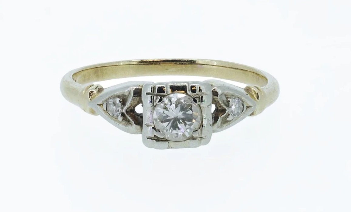 Retro 14K Yellow and White Gold, Earth-Born Diamond Engagement Ring