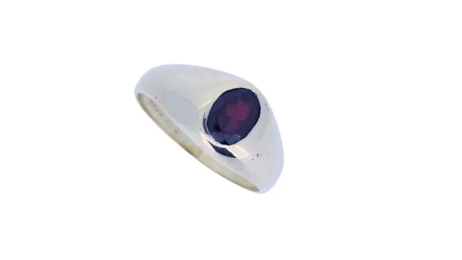 14K Yellow Gold and Oval Faceted Garnet Signet Ring