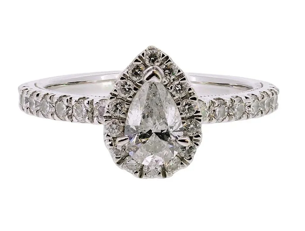 14K White Gold and Pear Brilliant Cut Earth-Born Diamond Engagement Ring
