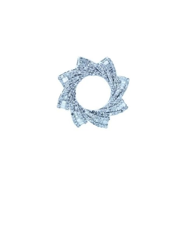 10K Silder Pendant w/ Round Diamonds Featuring Baguettes